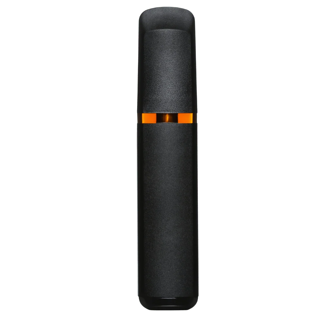 Black 1g vape pen with orange indicator band on white background