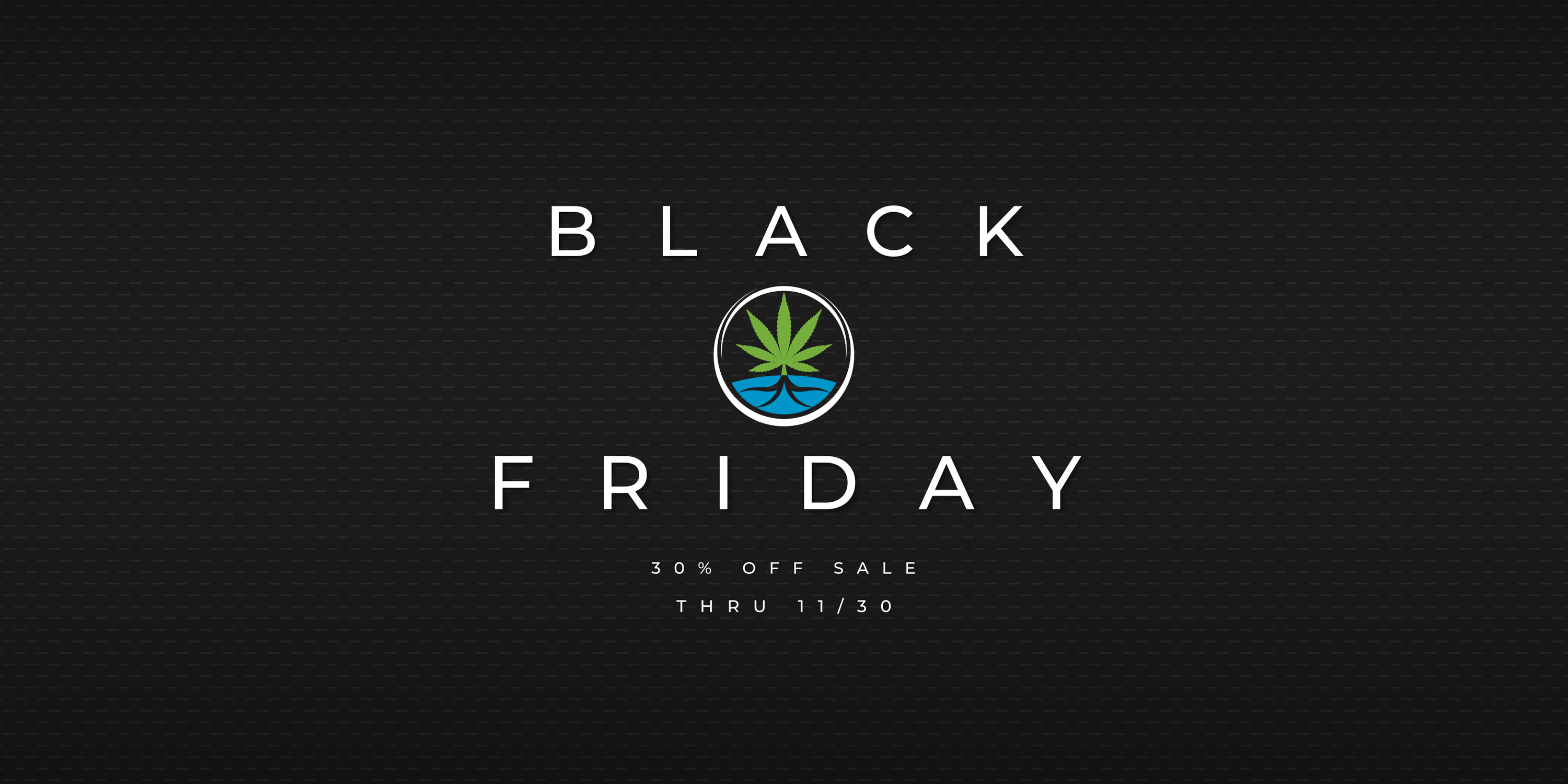 Black Friday 30 percent off sale advertisement with Flow Gardens logo on a black background