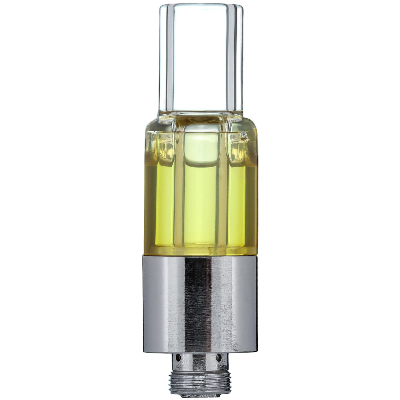 Vape cartridge with clear top and silver base