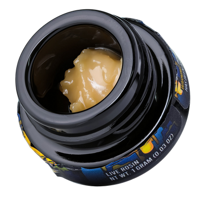 Close-up of a container with a small amount of live rosin inside